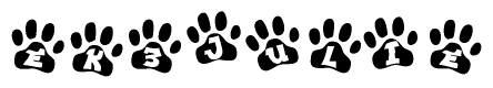 The image shows a series of animal paw prints arranged horizontally. Within each paw print, there's a letter; together they spell Ek3julie