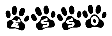 The image shows a row of animal paw prints, each containing a letter. The letters spell out the word Esso within the paw prints.