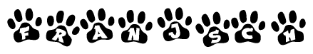 The image shows a series of animal paw prints arranged horizontally. Within each paw print, there's a letter; together they spell Franjsch