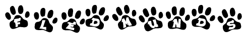 The image shows a row of animal paw prints, each containing a letter. The letters spell out the word Fledmunds within the paw prints.