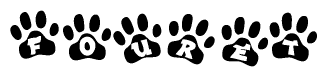 The image shows a series of animal paw prints arranged horizontally. Within each paw print, there's a letter; together they spell Fouret