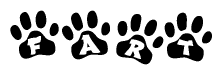The image shows a row of animal paw prints, each containing a letter. The letters spell out the word Fart within the paw prints.