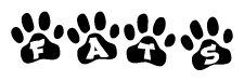 The image shows a row of animal paw prints, each containing a letter. The letters spell out the word Fats within the paw prints.