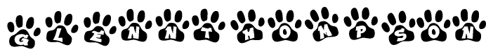 The image shows a series of animal paw prints arranged in a horizontal line. Each paw print contains a letter, and together they spell out the word Glennthompson.