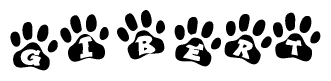 The image shows a row of animal paw prints, each containing a letter. The letters spell out the word Gibert within the paw prints.
