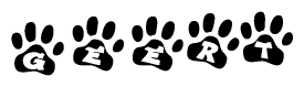 The image shows a row of animal paw prints, each containing a letter. The letters spell out the word Geert within the paw prints.