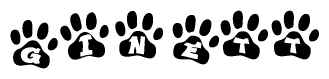 The image shows a row of animal paw prints, each containing a letter. The letters spell out the word Ginett within the paw prints.