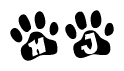 The image shows a series of animal paw prints arranged in a horizontal line. Each paw print contains a letter, and together they spell out the word Hj.