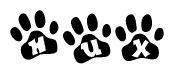 The image shows a series of animal paw prints arranged horizontally. Within each paw print, there's a letter; together they spell Hux