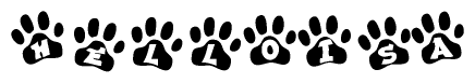 The image shows a row of animal paw prints, each containing a letter. The letters spell out the word Helloisa within the paw prints.