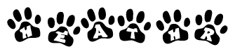 The image shows a row of animal paw prints, each containing a letter. The letters spell out the word Heathr within the paw prints.