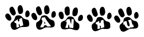 The image shows a series of animal paw prints arranged horizontally. Within each paw print, there's a letter; together they spell Hanhu
