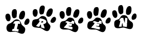 The image shows a row of animal paw prints, each containing a letter. The letters spell out the word Ireen within the paw prints.