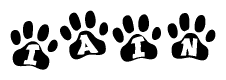 The image shows a series of animal paw prints arranged horizontally. Within each paw print, there's a letter; together they spell Iain