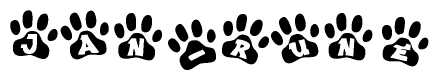 The image shows a series of animal paw prints arranged in a horizontal line. Each paw print contains a letter, and together they spell out the word Jan-rune.