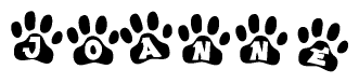 The image shows a series of animal paw prints arranged horizontally. Within each paw print, there's a letter; together they spell Joanne