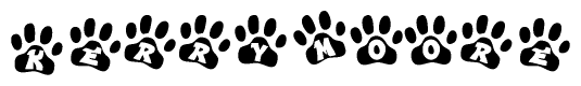 The image shows a series of animal paw prints arranged horizontally. Within each paw print, there's a letter; together they spell Kerrymoore