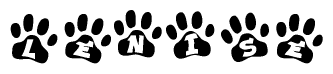 The image shows a series of animal paw prints arranged horizontally. Within each paw print, there's a letter; together they spell Lenise