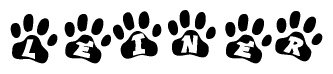 The image shows a series of animal paw prints arranged horizontally. Within each paw print, there's a letter; together they spell Leiner