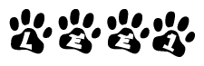 The image shows a row of animal paw prints, each containing a letter. The letters spell out the word Lee1 within the paw prints.