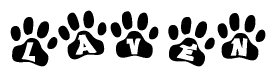 The image shows a row of animal paw prints, each containing a letter. The letters spell out the word Laven within the paw prints.