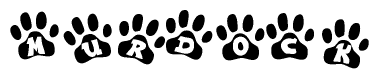 The image shows a series of animal paw prints arranged horizontally. Within each paw print, there's a letter; together they spell Murdock