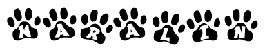 The image shows a series of animal paw prints arranged horizontally. Within each paw print, there's a letter; together they spell Maralin