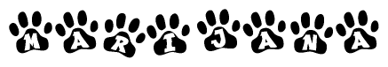 The image shows a series of animal paw prints arranged horizontally. Within each paw print, there's a letter; together they spell Marijana