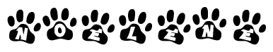 The image shows a row of animal paw prints, each containing a letter. The letters spell out the word Noelene within the paw prints.