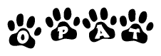 The image shows a row of animal paw prints, each containing a letter. The letters spell out the word Opat within the paw prints.