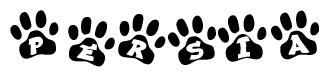 The image shows a series of animal paw prints arranged horizontally. Within each paw print, there's a letter; together they spell Persia