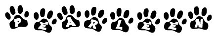 The image shows a row of animal paw prints, each containing a letter. The letters spell out the word Pearleen within the paw prints.