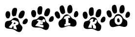 The image shows a series of animal paw prints arranged horizontally. Within each paw print, there's a letter; together they spell Reiko