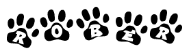 The image shows a series of animal paw prints arranged in a horizontal line. Each paw print contains a letter, and together they spell out the word Rober.