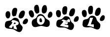 The image shows a series of animal paw prints arranged horizontally. Within each paw print, there's a letter; together they spell Roel