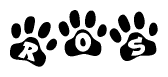 The image shows a series of animal paw prints arranged horizontally. Within each paw print, there's a letter; together they spell Ros