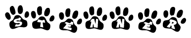 The image shows a row of animal paw prints, each containing a letter. The letters spell out the word Stenner within the paw prints.