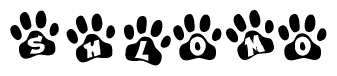 The image shows a series of animal paw prints arranged horizontally. Within each paw print, there's a letter; together they spell Shlomo