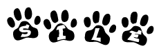 The image shows a series of animal paw prints arranged horizontally. Within each paw print, there's a letter; together they spell Sile