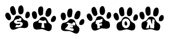 The image shows a row of animal paw prints, each containing a letter. The letters spell out the word Stefon within the paw prints.