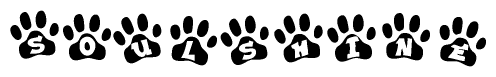 The image shows a series of animal paw prints arranged in a horizontal line. Each paw print contains a letter, and together they spell out the word Soulshine.