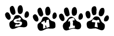 The image shows a series of animal paw prints arranged horizontally. Within each paw print, there's a letter; together they spell Shit