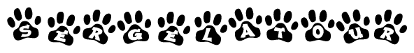 The image shows a series of animal paw prints arranged horizontally. Within each paw print, there's a letter; together they spell Sergelatour