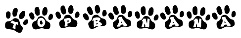The image shows a series of animal paw prints arranged horizontally. Within each paw print, there's a letter; together they spell Topbanana