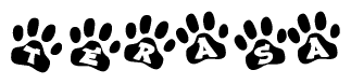The image shows a series of animal paw prints arranged horizontally. Within each paw print, there's a letter; together they spell Terasa