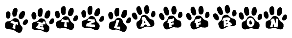 The image shows a row of animal paw prints, each containing a letter. The letters spell out the word Tetzlaffbon within the paw prints.