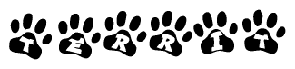 The image shows a row of animal paw prints, each containing a letter. The letters spell out the word Territ within the paw prints.