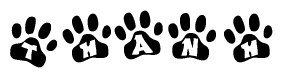 The image shows a series of animal paw prints arranged horizontally. Within each paw print, there's a letter; together they spell Thanh
