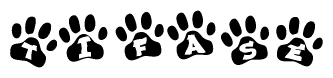 The image shows a series of animal paw prints arranged in a horizontal line. Each paw print contains a letter, and together they spell out the word Tifase.