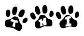 The image shows a series of animal paw prints arranged horizontally. Within each paw print, there's a letter; together they spell Thi